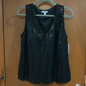 NWT Nine West Black Sequined Sleeveless Top, retails 36$